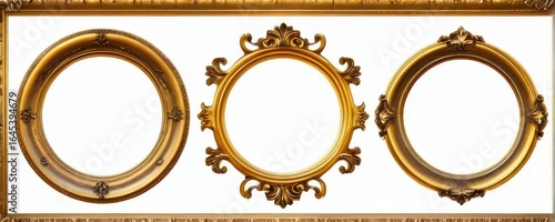 Three Ornate Gold Circular Frames on White