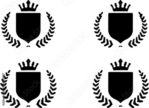 Royal Shield Crest Emblems with Crown and Laurel – Vector Silhouette Set"