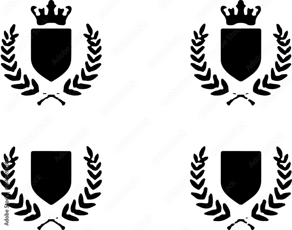 Fototapeta premium Royal Shield Crest Emblems with Crown and Laurel – Vector Silhouette Set