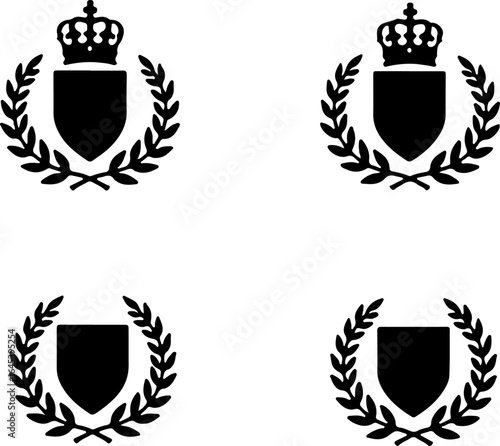 Royal Shield Crest Emblems with Crown and Laurel – Vector Silhouette Set"