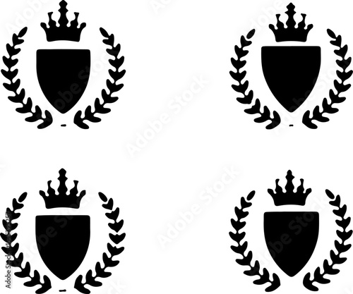 Royal Shield Crest Emblems with Crown and Laurel – Vector Silhouette Set"