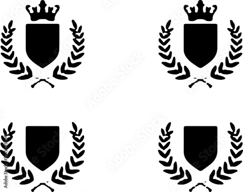 Royal Shield Crest Emblems with Crown and Laurel – Vector Silhouette Set"