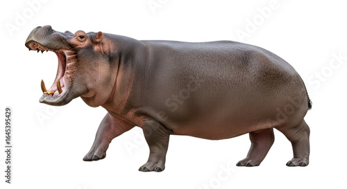 A hippopotamus with its mouth wide open, isolated on white isolated on transparent background