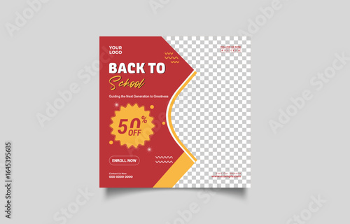 Back to School Social Media Post Template Design with Fifty Percent Off Offer and Space for Images for Modern Education Promotion