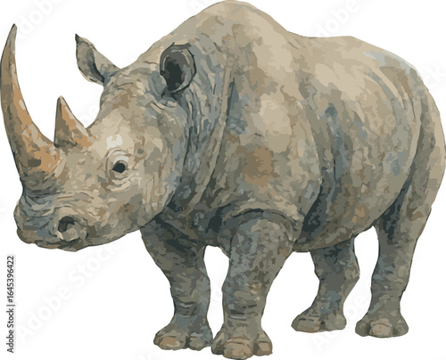 Vector watercolor realistic illustration of a rhino