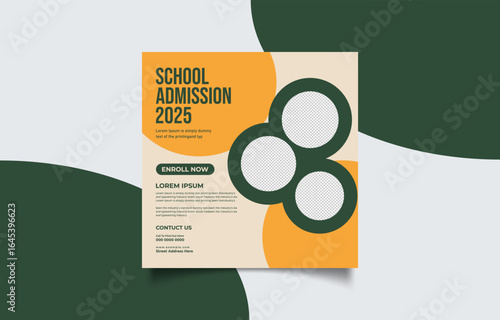 School Admission Announcement for 2025 Modern Graphic Design Template for Social Media and Print Materials Featuring Clean Lines and Circular Photo Placeholder Elements