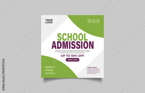 School admission open promotion template for social media advertising with limited time offer and enrollment details to attract students
