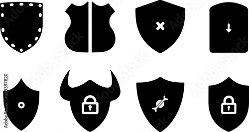 Security Shield Icon Set with Lock Symbols