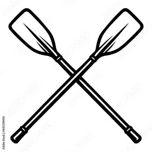Crossed Rowing Oars Black and White Outline for Water Sports and Adventure