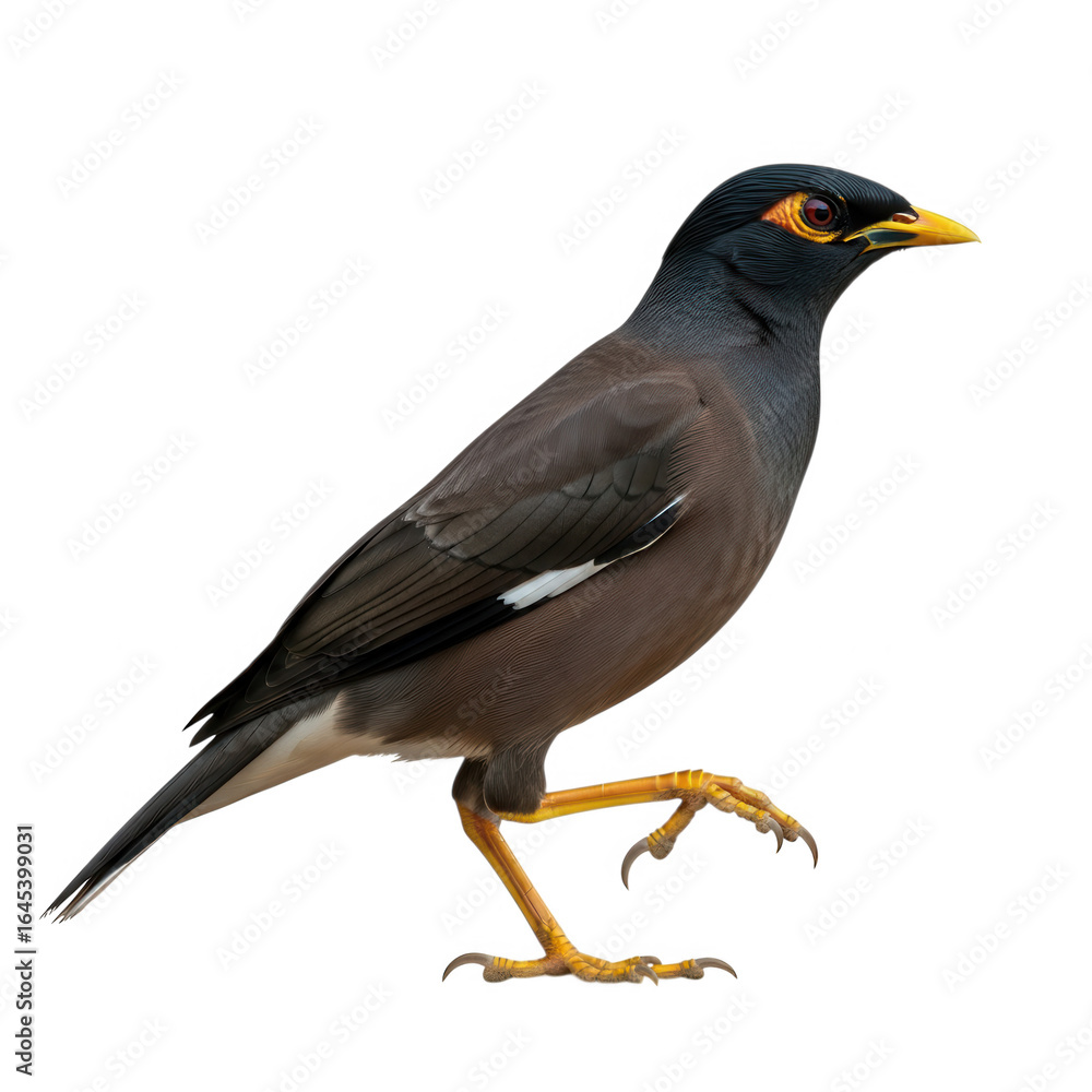 Obraz premium A common myna bird standing on a transparent background