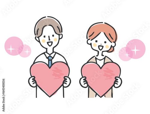 ハートを持っているビジネスマンとビジネスウーマン
