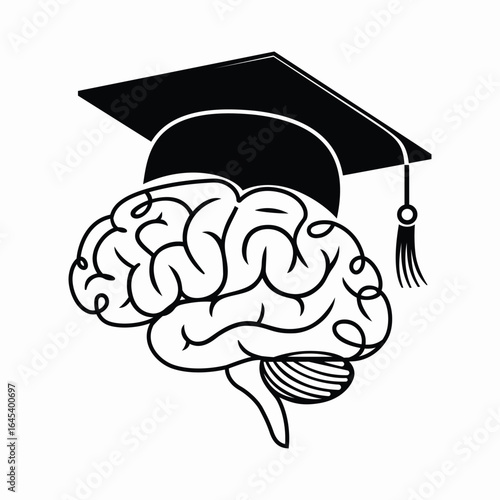 Brain with Graduation Cap Vector Illustration Symbolizing Education Knowledge and Intelligence for Academic Achievement and Intellectual Growth Learning and Cognitive Development