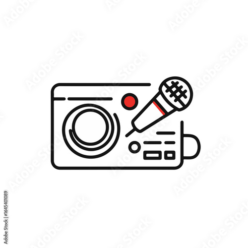 Retro audio equipment icon with a microphone, simple line art.