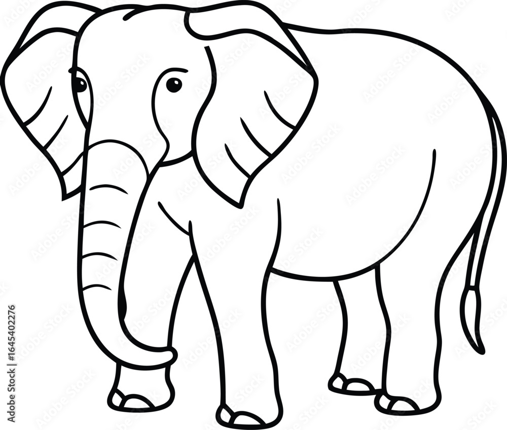 Fototapeta premium Cute gray baby elephant cartoon walking with a large trunk, a wild animal illustration isolated on white