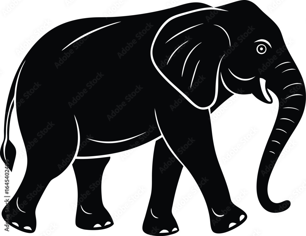 Fototapeta premium Gray baby elephant vector cartoon illustration walking in the wild