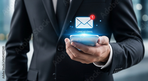 Digital Communication Business Professional Holding Smartphone Receiving Email Notification