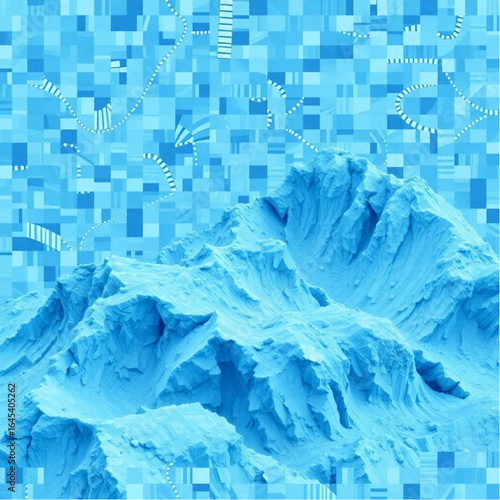 Topography-inspired cool blues digital mosaic composition