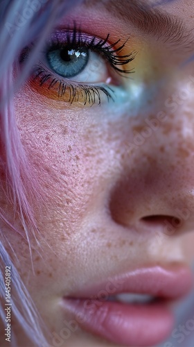 Closeup Portrait of a Woman with Pastel Makeup and Glitter