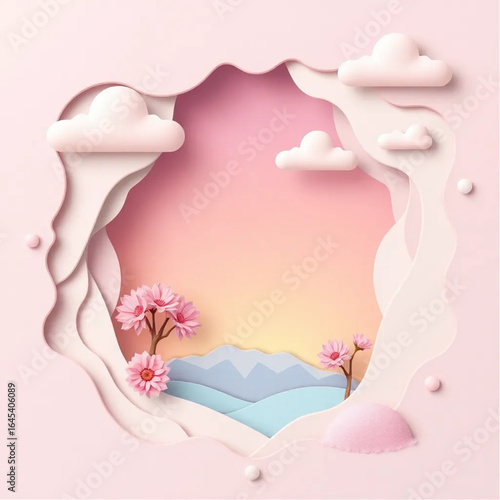 Surreal pastel paper-cut effect vector