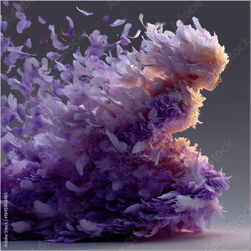Dreamlike Purple Feathers Floating in Abstract Form