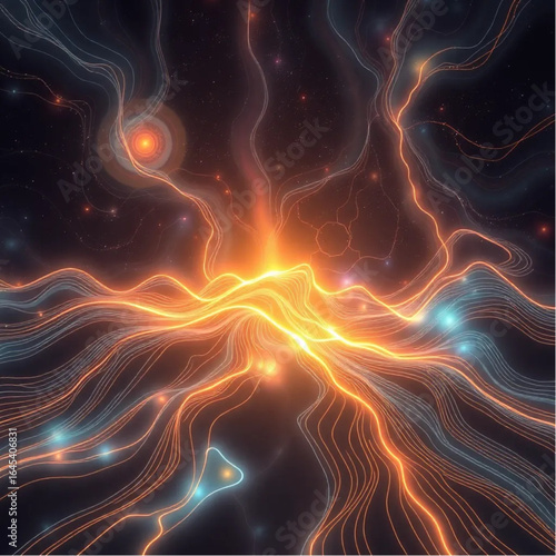 Surreal cosmic light contour lines render