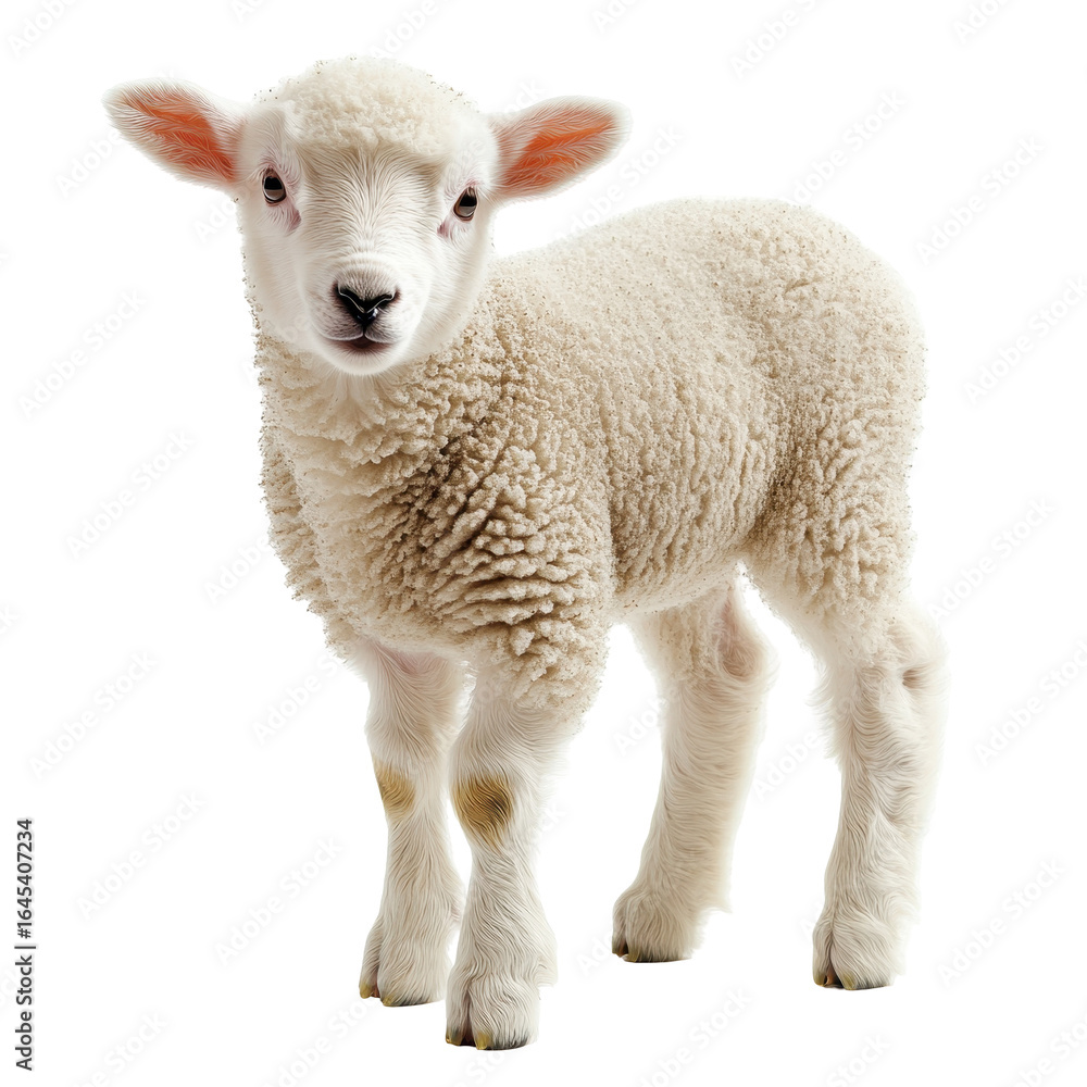 Obraz premium Adorable Lamb Standing Against Black Background, isolated on a transparent background