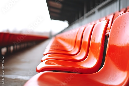 Row of Bright Orange Stadium Seats in Outdoor Sports Venue