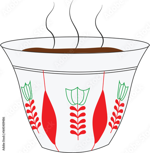 Arabic coffee Qahwa isolated on white background, Oriental middle eastern cup of coffee drink vector design,
