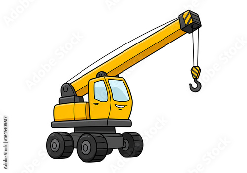 Illustration of a Yellow Mobile Crane with Hook isolated on transparent background