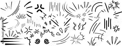 Dynamic comic style line movement elements featuring speed lines, motion effects, and expressive strokes. Perfect for manga, cartoons, and digital illustrations, adding energy, emphasis, action