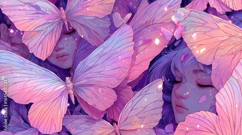 Pastel Pink and Purple Butterfly Wings Pattern with Sparkles