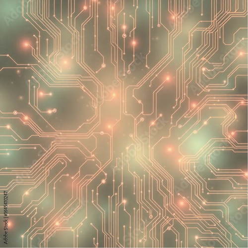 Retro-futuristic ethereal misty circuit board pattern render