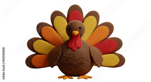 Soft, plush turkey sits on black. It is ideal for Thanksgiving posters, banners, and holiday marketing.