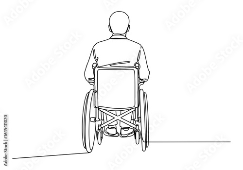 Vector art of back view of a person sitting in a wheelchair, isolated on white background, symbolizing mobility challenges and support