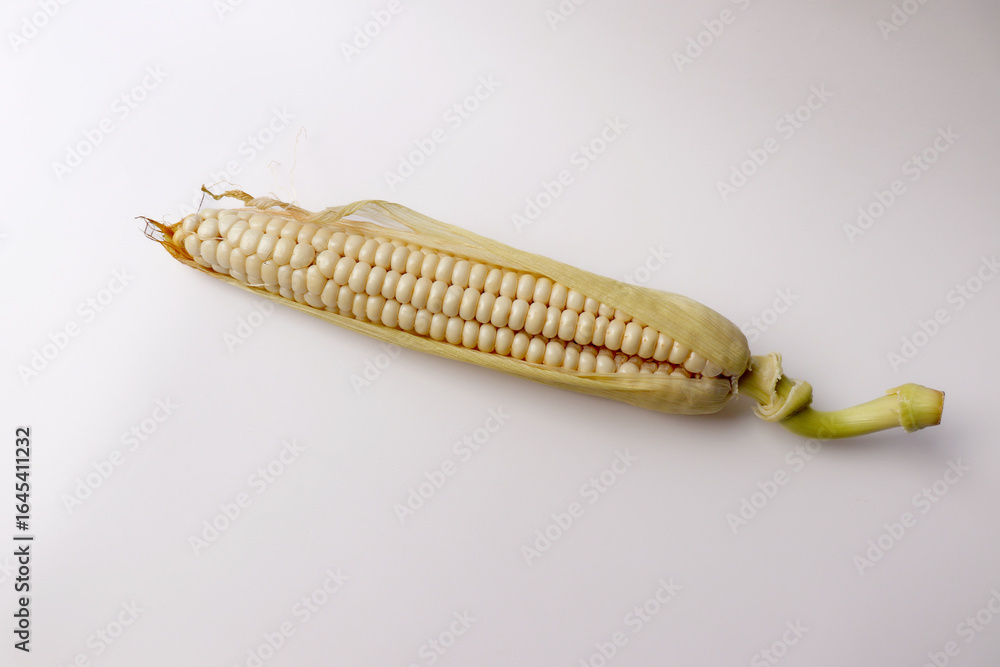 Fototapeta premium Fresh raw corn on a white background.