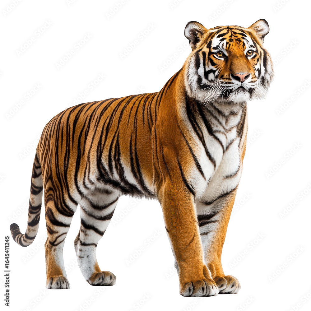 Obraz premium Majestic Tiger Black Background Wild Cat Powerful Predator Orange Stripes, isolated on a transparent background