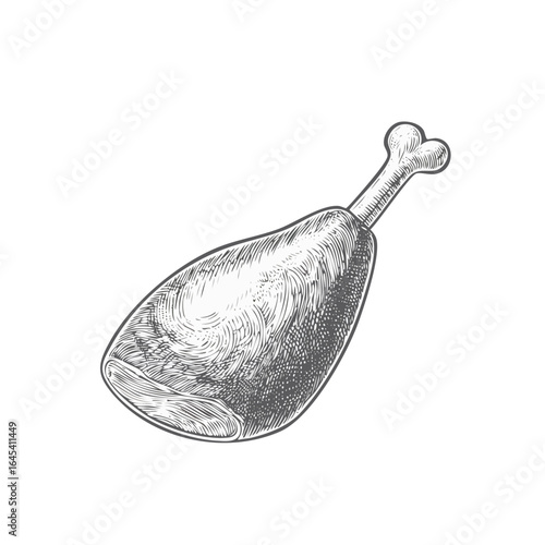 Vintage engraving vector style illustration of a turkey drumstick