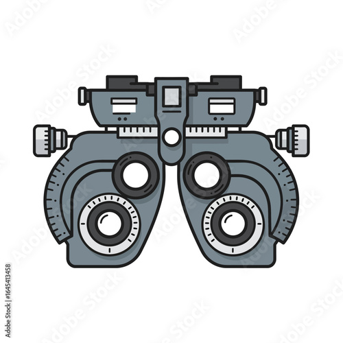 Ophthalmology examination equipment: A detailed, symmetrical illustration of an ophthalmic device. Capturing the essence of vision health and eye care technology.