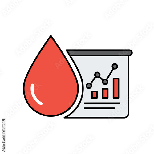 Blood Analysis: A meticulously crafted illustration representing a crucial intersection of medicine and information: a bold blood drop juxtaposed against a diagnostic chart. 
