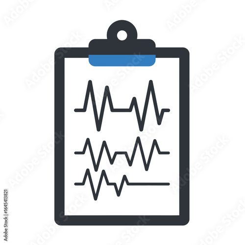Medical Chart Illustration: A stylized illustration depicting a medical chart featuring vital signs and waveform graphs on a clipboard, essential for healthcare and patient monitoring.