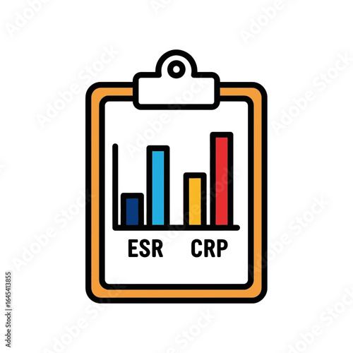 ESR and CRP data analysis: Graphic representation of ESR and CRP data analysis displayed on a clipboard.