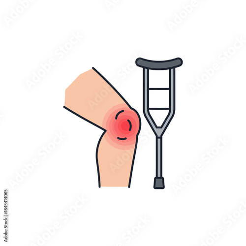 Knee Pain and Crutches Illustration: Depicts a visual representation of knee discomfort.