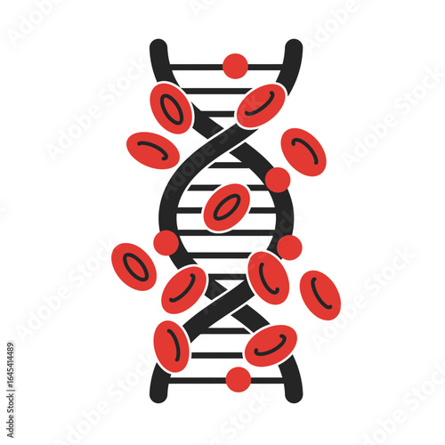 DNA and Blood Cells: A vivid illustration of DNA helix intertwined with blood cells. This graphic showcases the essence of life's blueprint and vital components.
