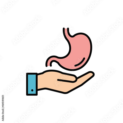 Digestive Health: A symbolic illustration of the human stomach delicately cradled within a hand. It is an embodiment of care, support, and the importance of nurturing inner well-being.