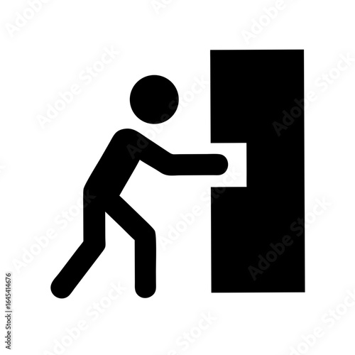 Figure Pushing Open a Door Outline Icon – Action and Interaction Vector Illustration