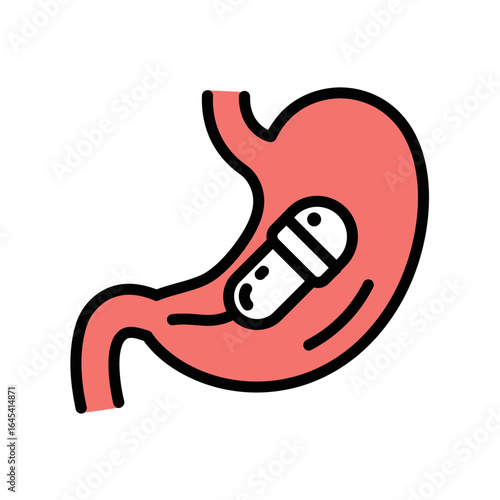 The Journey of a Capsule: A simple illustration of a capsule making its way through the stomach, highlighting the process of digestion and medication.