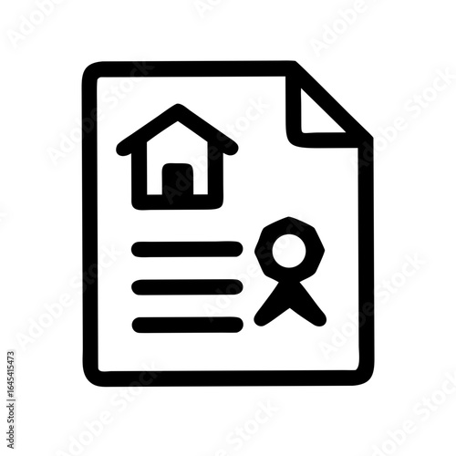 House Deed Ribbon Seal Real Estate Property Legal Document Outline Vector Icon Design
