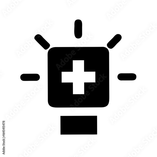 Hospital Cross Icon with Bright Alert Glow – Medical Emergency and Healthcare Symbol Vector Illustration