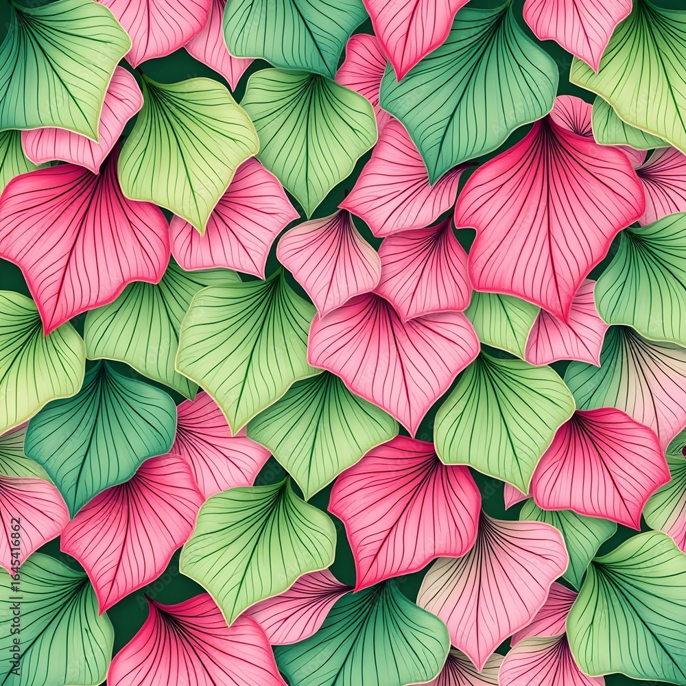 Obraz premium seamless pattern with pink and green leaves