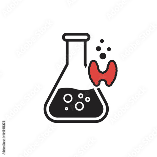 Scientific Synthesis: An illustration of scientific elements, a flask brimming with effervescent solution adjacent to a human thyroid. Represents the intersection of science.